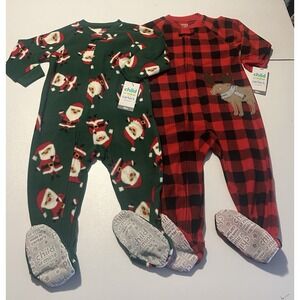 Sleeper 18m Carter's 2 pc Lot Santa & Moose Sleeper  18M - New Buffalo Check